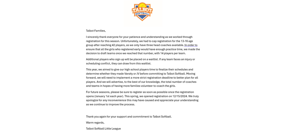 REGISTRATION UPDATE